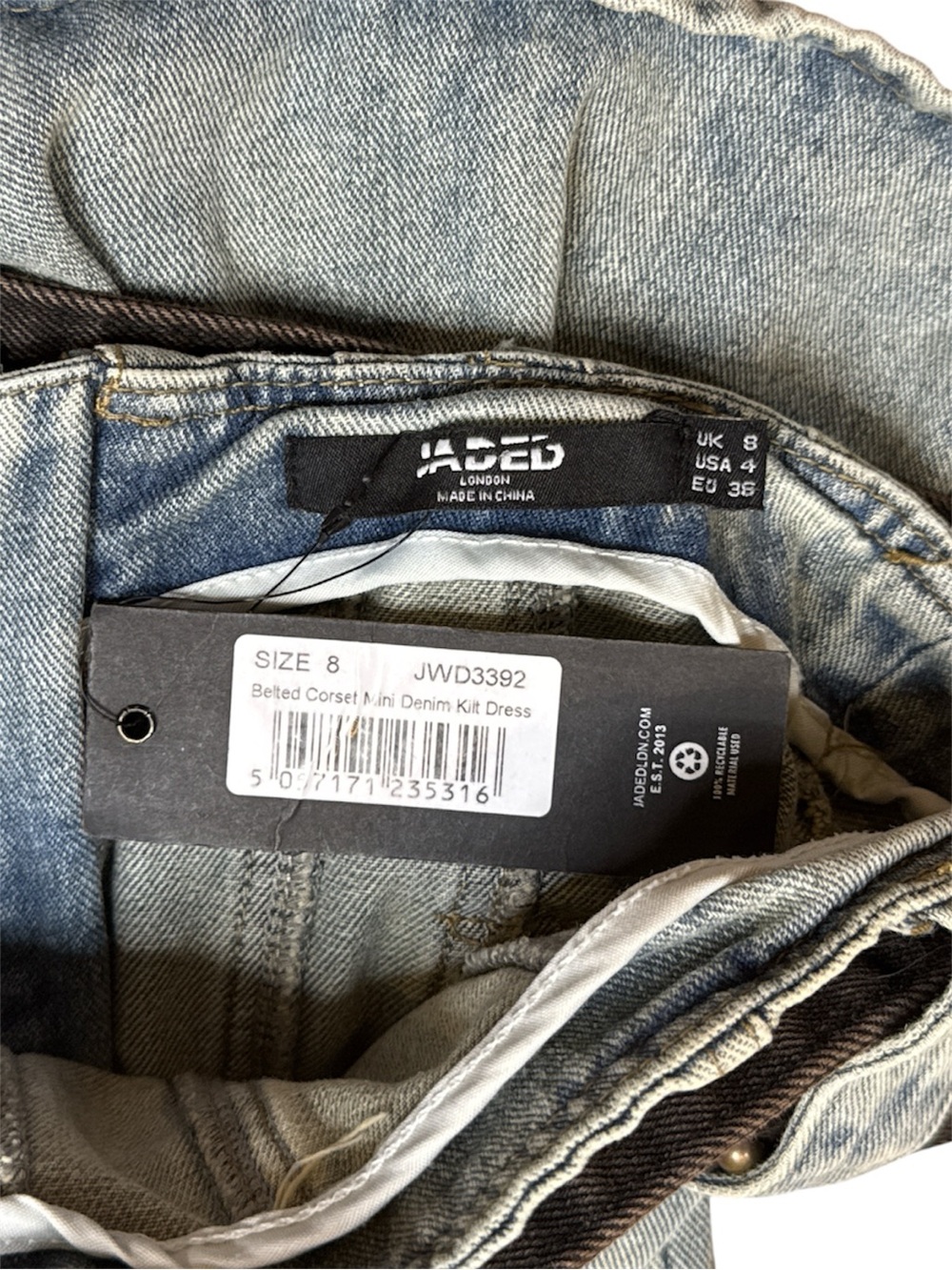 NWT $155 JADED LONDON Chelsea Denim Kilt Mini Dress US Size 4 - Picture 7 of 7